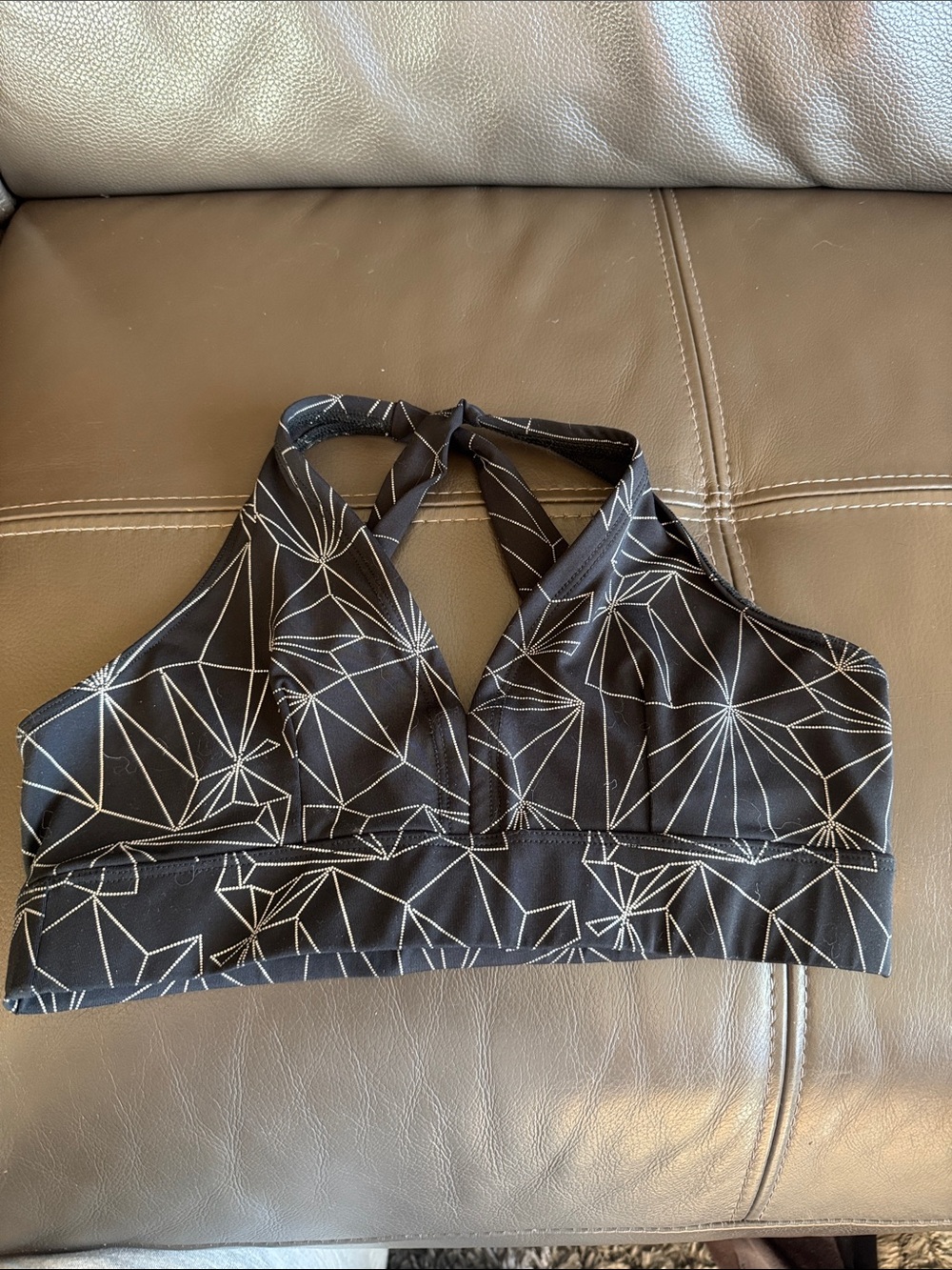 Black Sports Bra with White Geometric Print